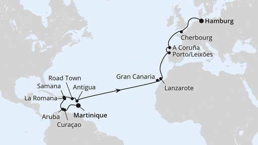 AIDAbella von Martinique nach Hamburg